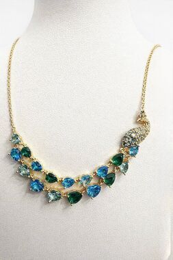 Stunning Kate Spade Peacock Pendant Gold Necklace Multicolor Teardrop Gems